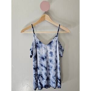 American Eagle Blue Tie Dye Cold Shoulder Top